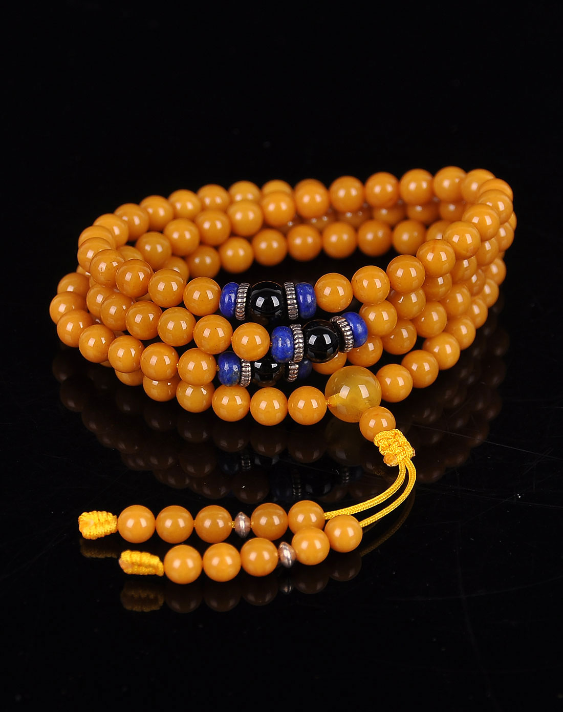 108佛珠祈福保健珠串老蜡佛珠链带证书