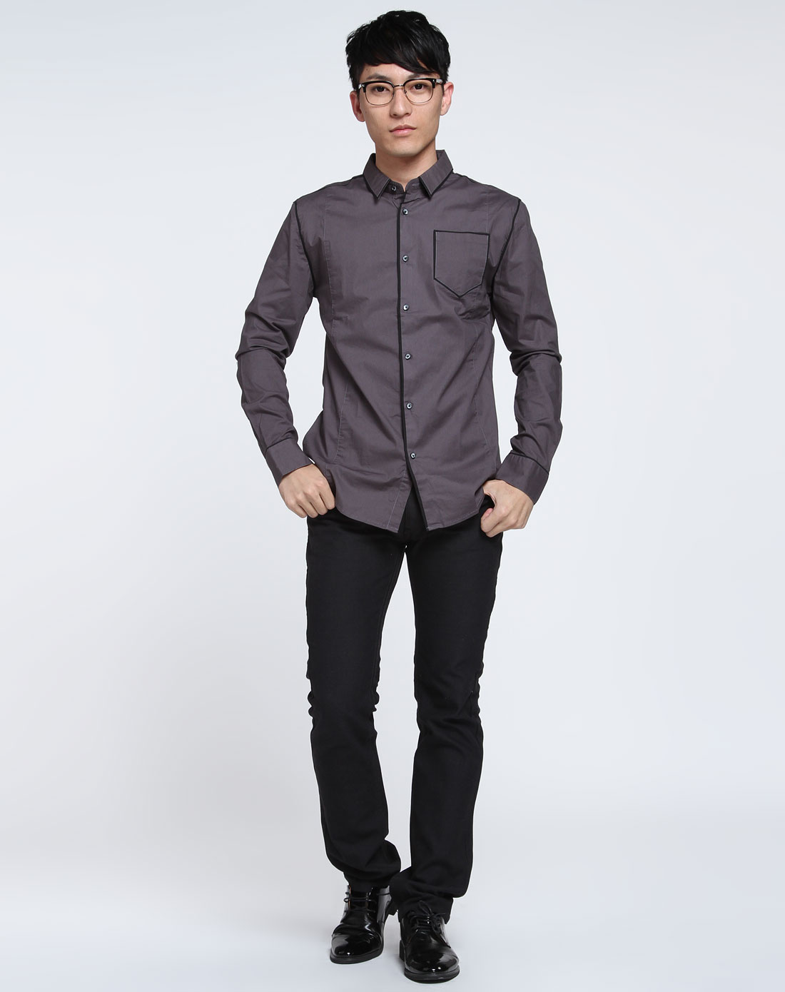 男款灰色时尚长袖衬衫