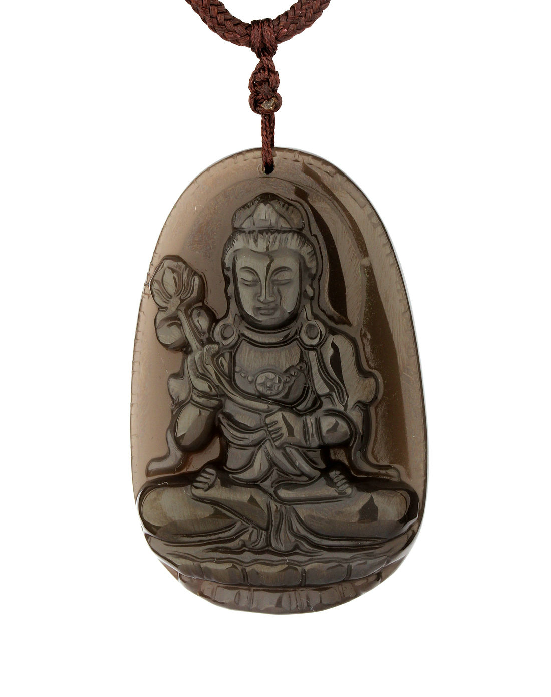 中性冰种黑曜石佛大势至菩萨吊坠附证书