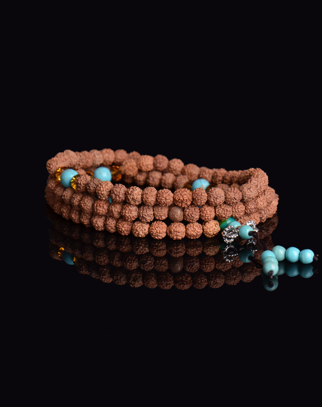 印度天然金刚菩提子配绿松石108佛珠手链7mm