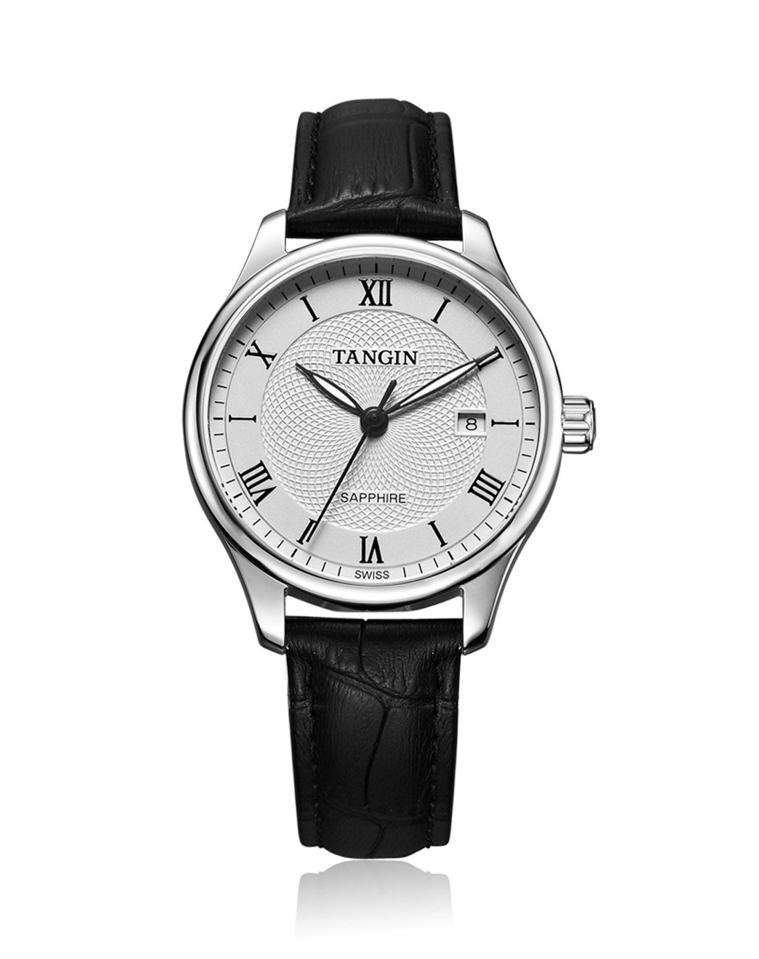 tangin简约时尚绅士真皮石英男表