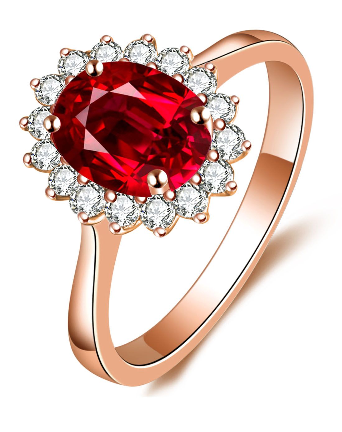 经典戴妃款18k玫瑰金1ct红宝石女戒指