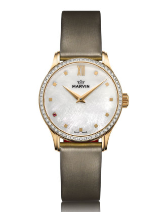 marvin摩纹莫尔顿系列珍珠贝母盘面真钻表圈优雅女士腕表