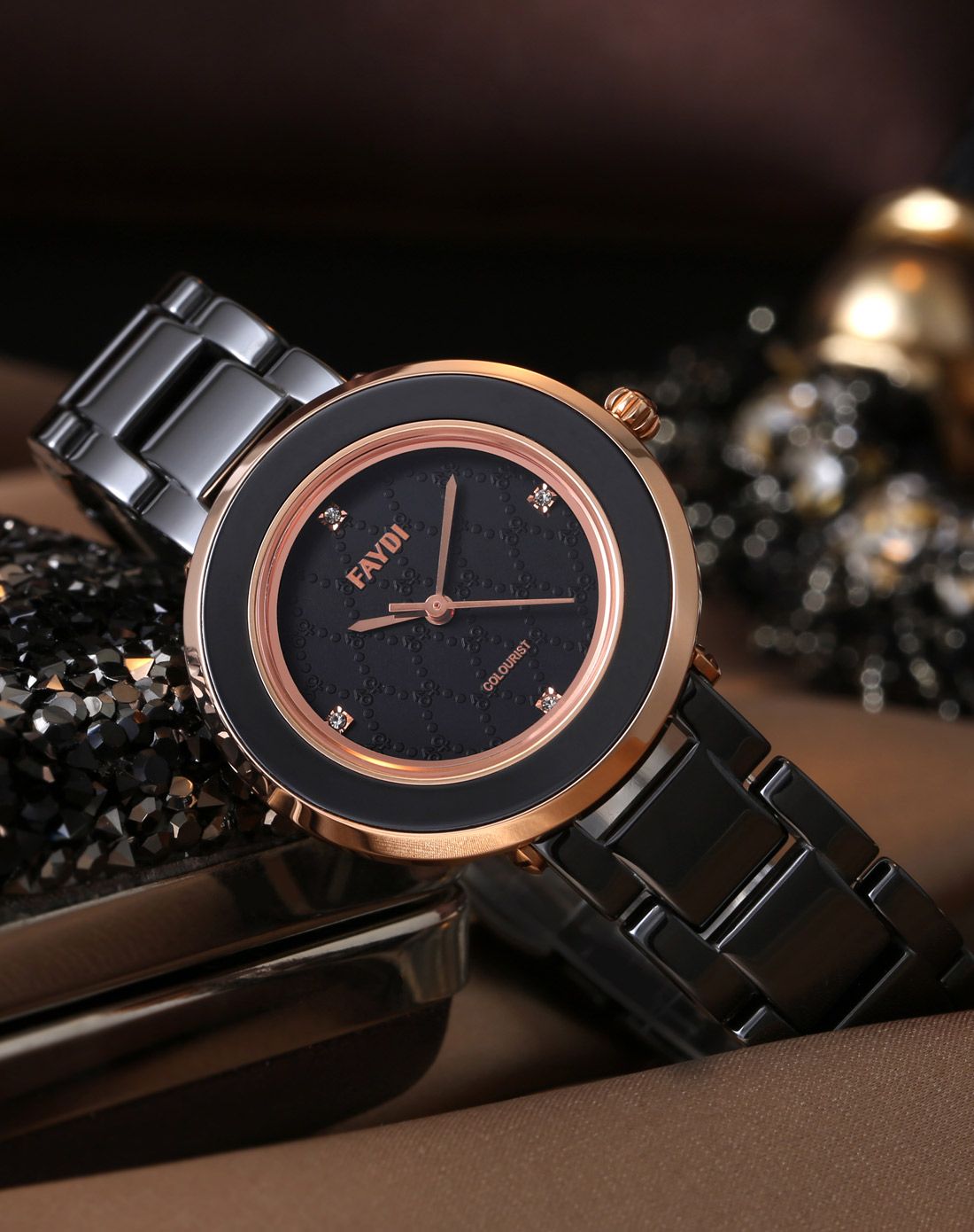 飞迪faydi优雅知性石英腕表女款黑色