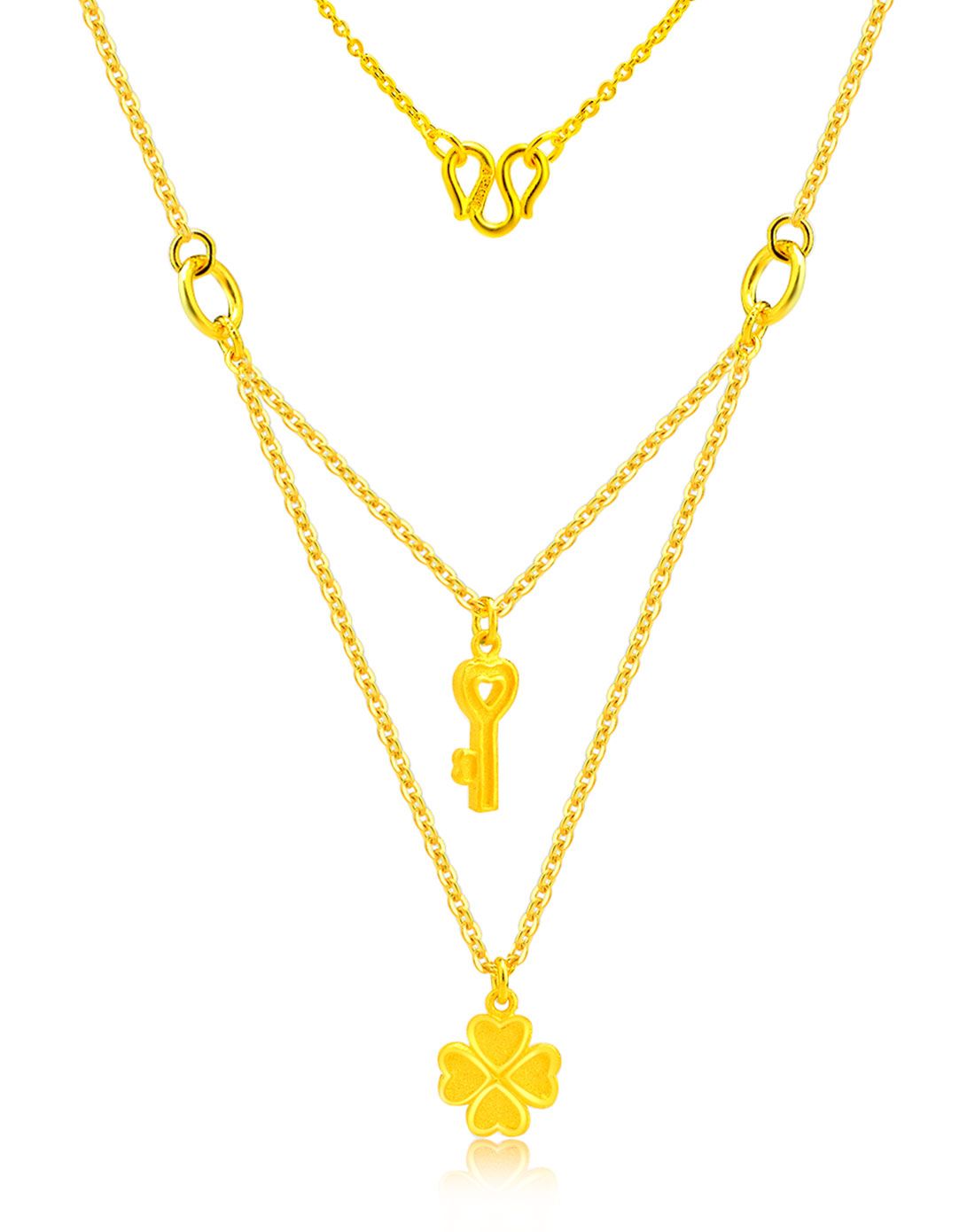 足金黄金项链花式链钥匙四叶草双套链约823克