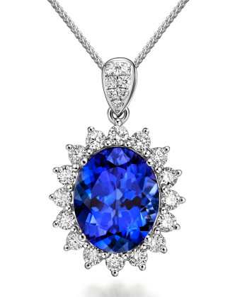 戴妃款经典时尚白18k金163克拉坦桑石吊坠不含链