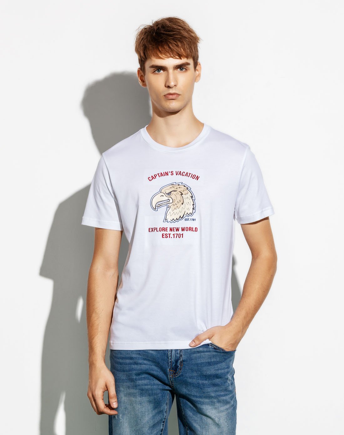 衣恋plory2019夏季新款鹰头短袖圆领男士休闲t恤男潮流