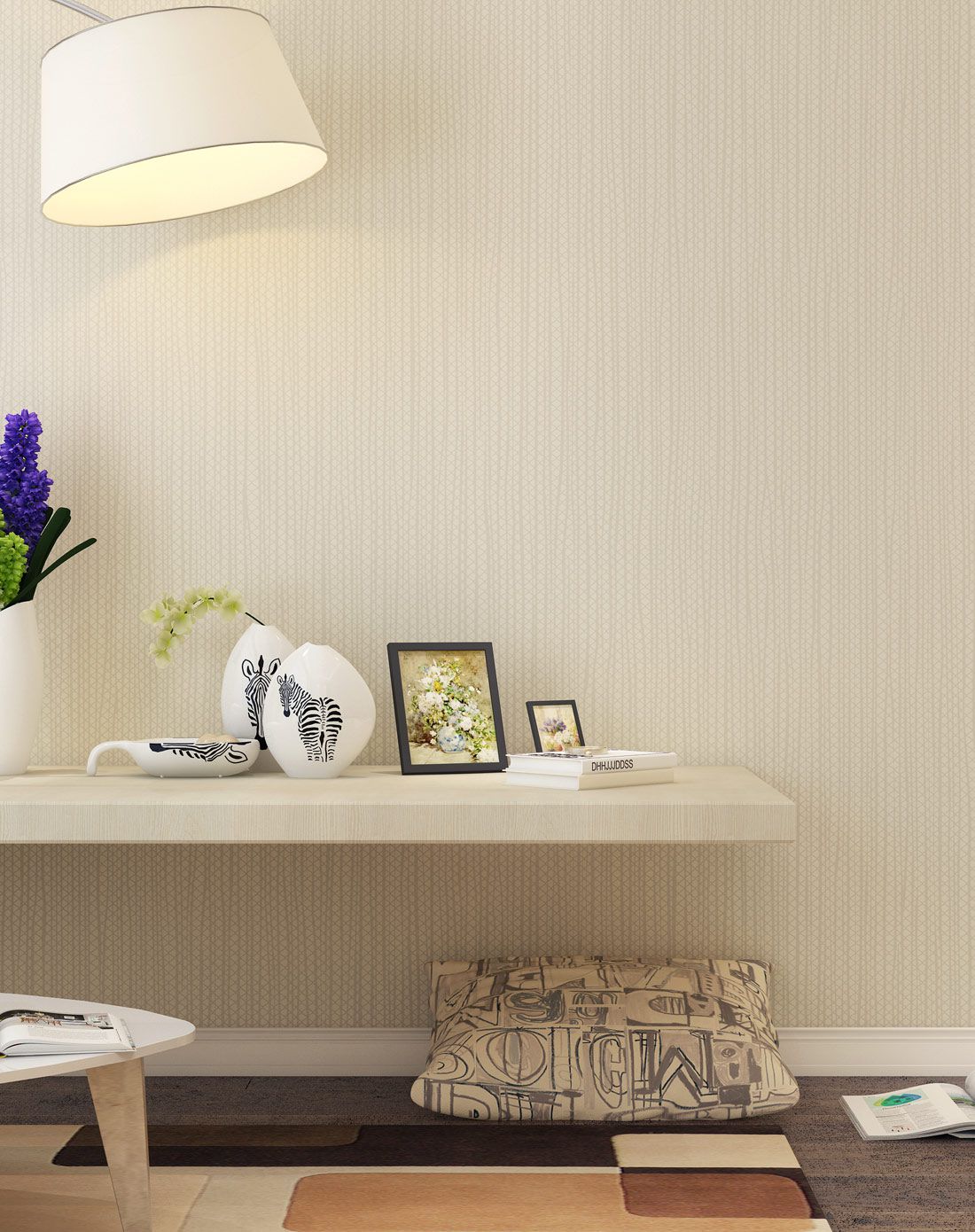 欣旺纯色素色墙纸现代简约卧室壁纸香槟白三卷起售