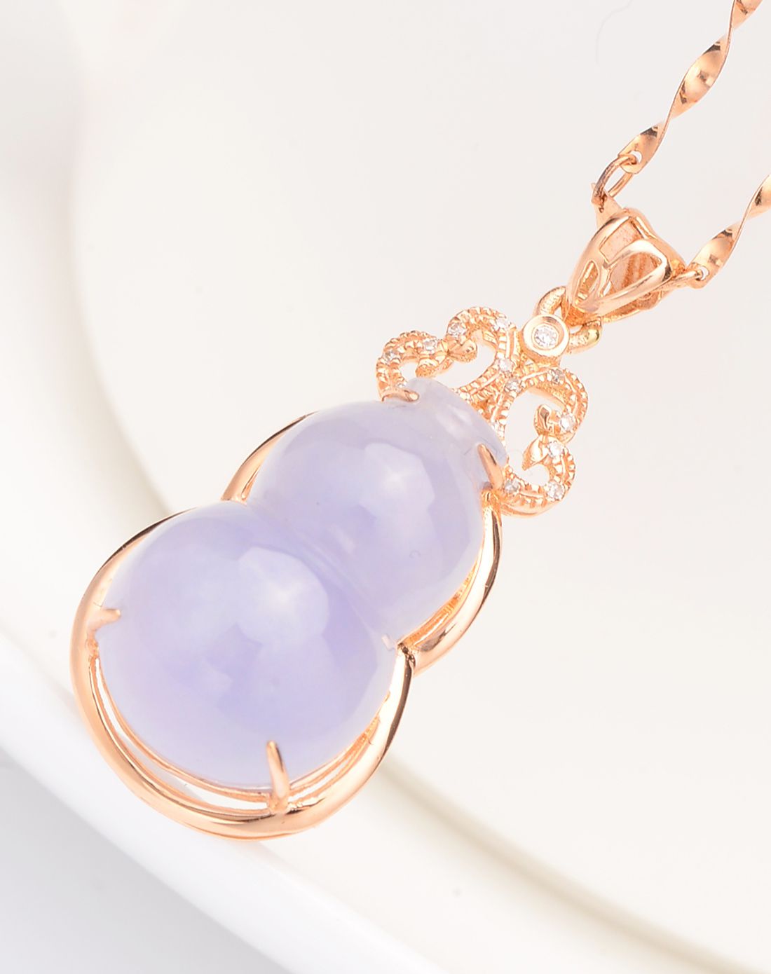 18k金镶嵌翡翠a货冰种飘紫聚财葫芦吊坠