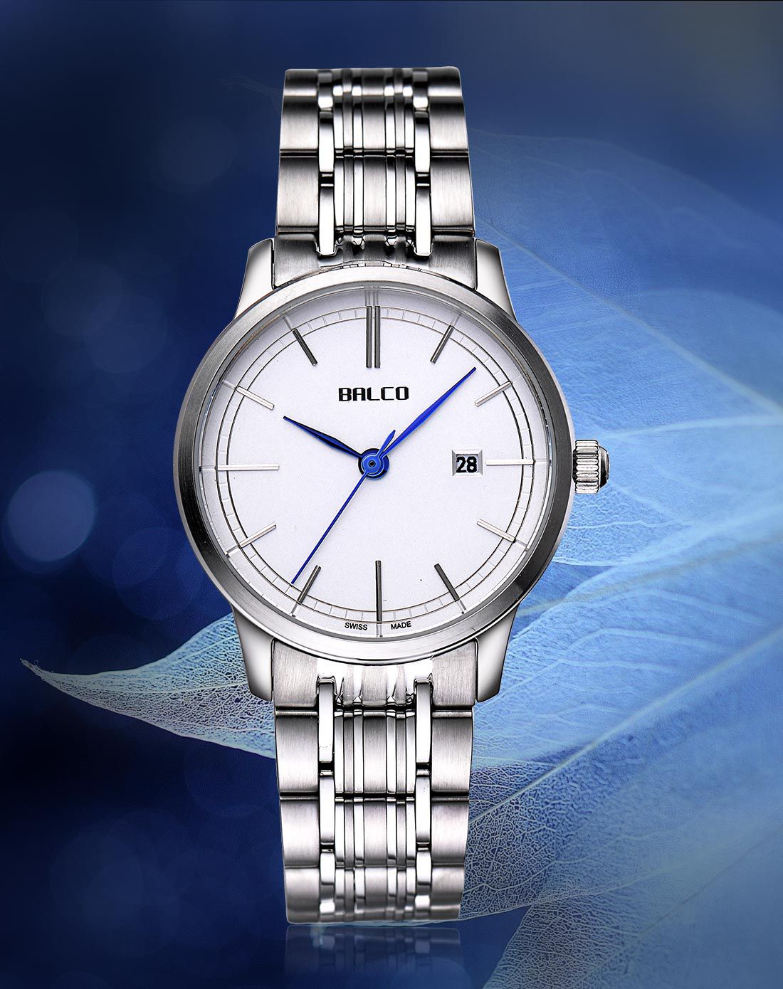 瑞士拜戈 【网络特供】简约蓝针白面钢带石英女表