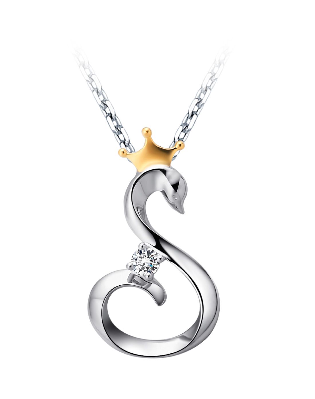 > 周大福 【专柜同款】迪斯尼公主系列优雅天鹅18k金钻石吊坠