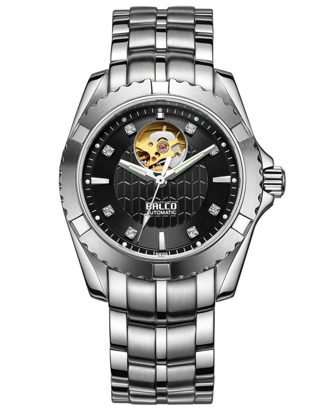 瑞士拜戈 【专柜同步款】简约镶石镂空机械男表