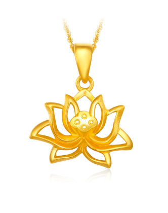 时尚足金莲花吊坠(计价/不含链)约2.86g