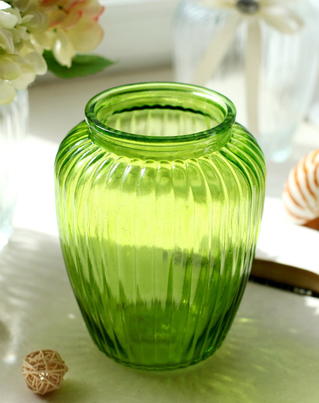 美式乡村绿色条纹玻璃花瓶