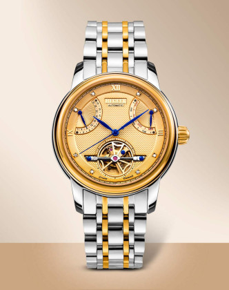 宾爵新款8颗真钻飞返五针计时机械镀金男表