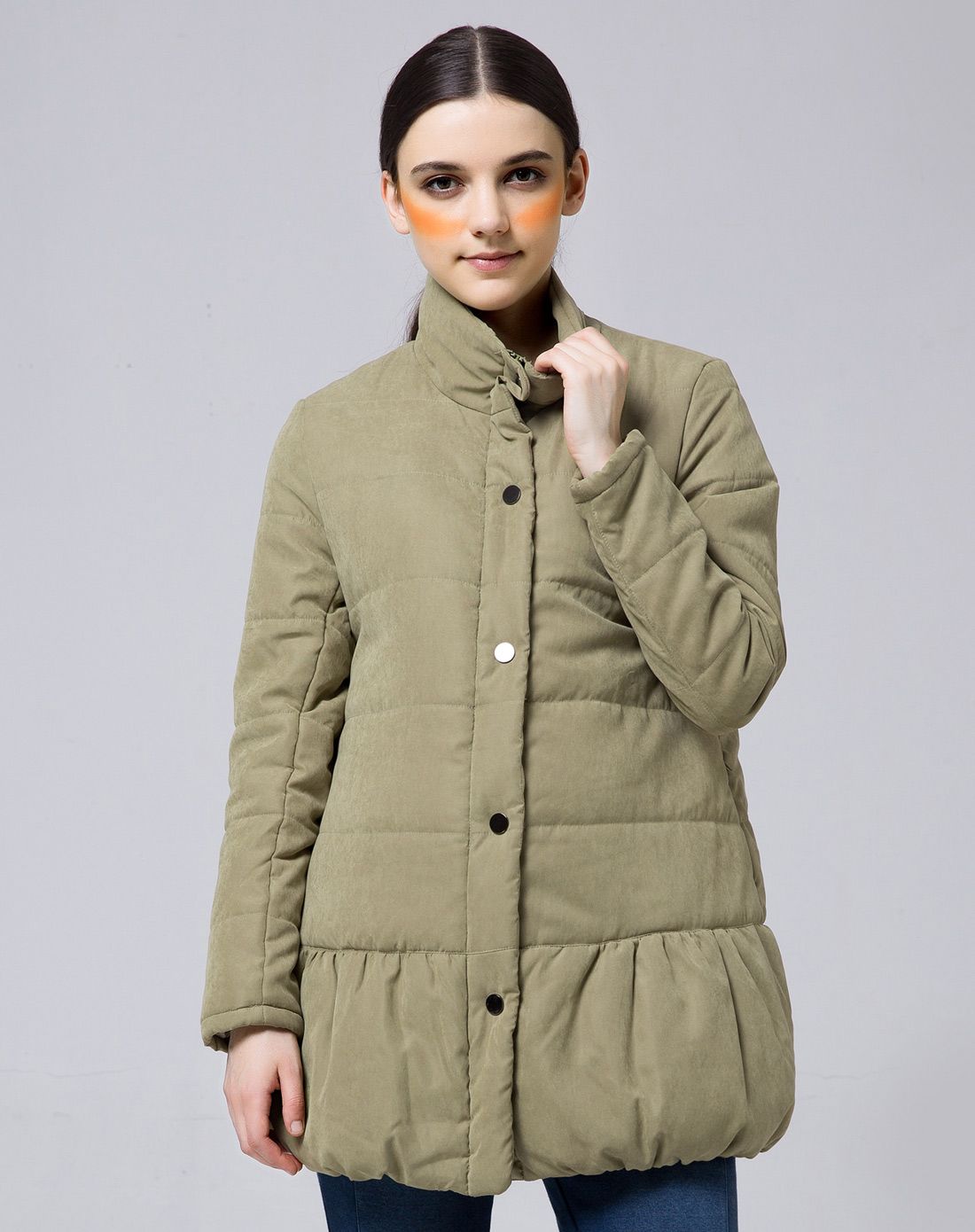 咸菜绿下摆宽松棉衣