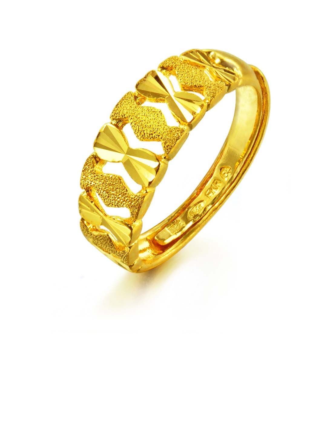 足金闪砂间车花戒指381克