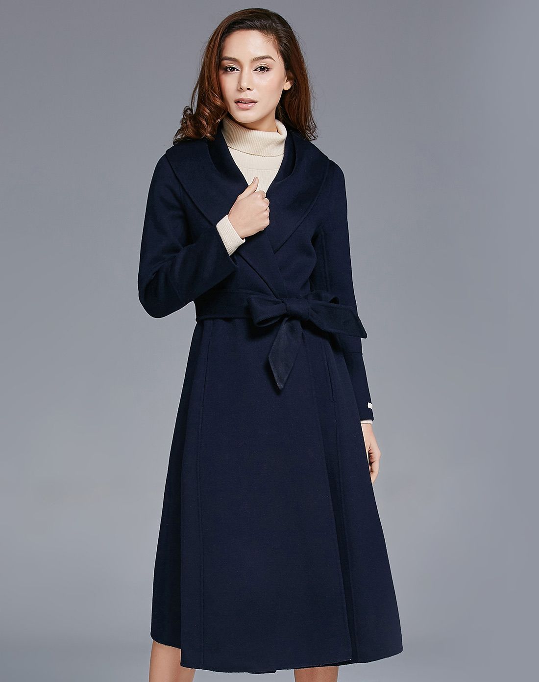 梵蒂藏蓝双毛呢大衣