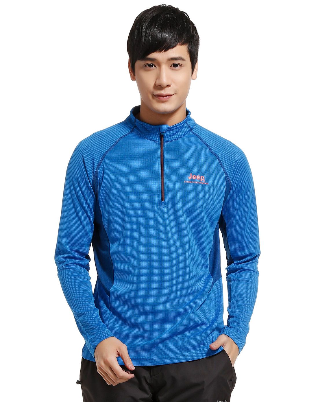 男款军蓝色立领长袖t恤