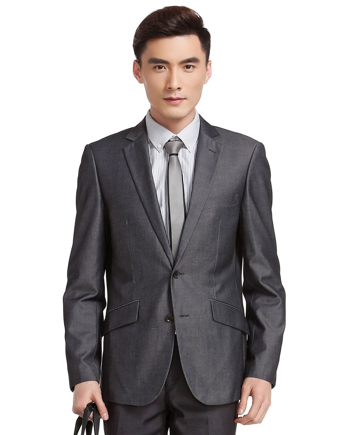 男款灰色成熟稳重长袖西服