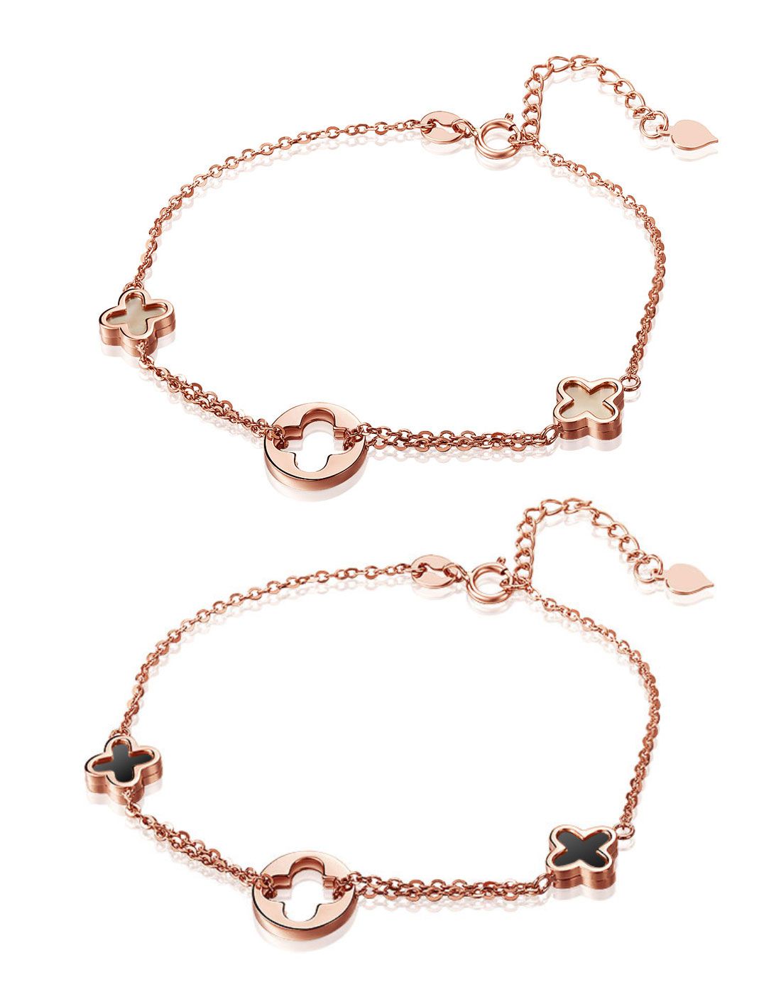 潮宏基 [小确幸系列]影约四叶草 红18k金贝壳/玛瑙手链-限量买赠精美