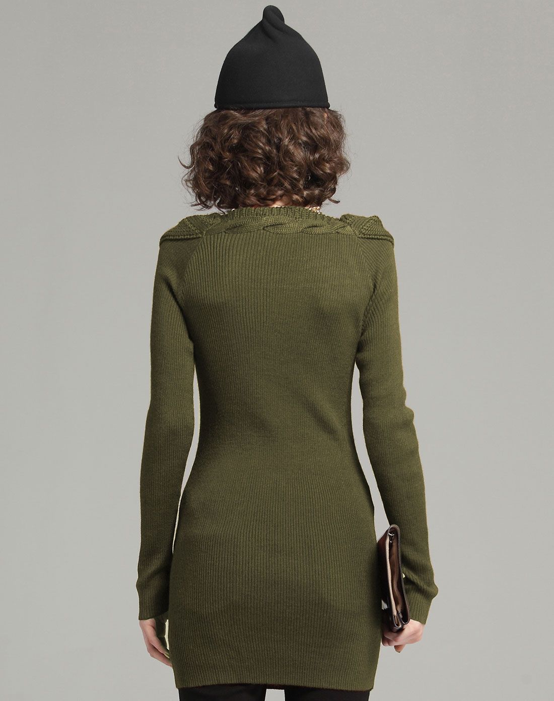 苔藓绿韩版修身套头针织衫