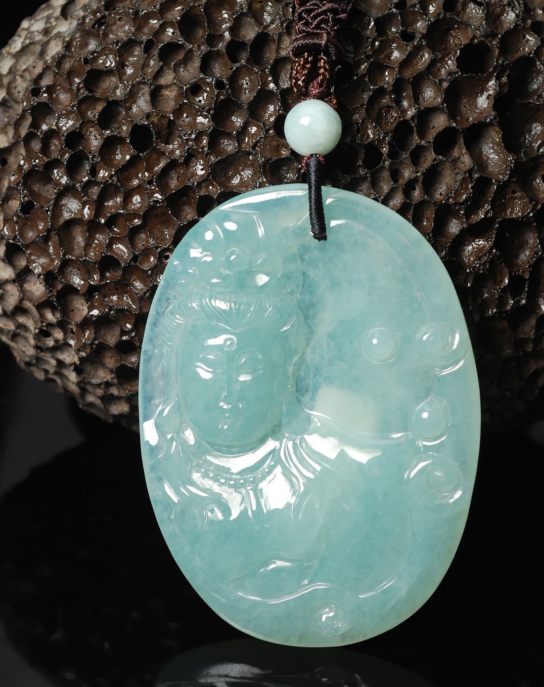 天然a货翡翠冰豆种洪福齐天吊坠(附证书)