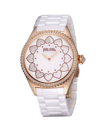 follifollie白金色女款别致时尚石英手表