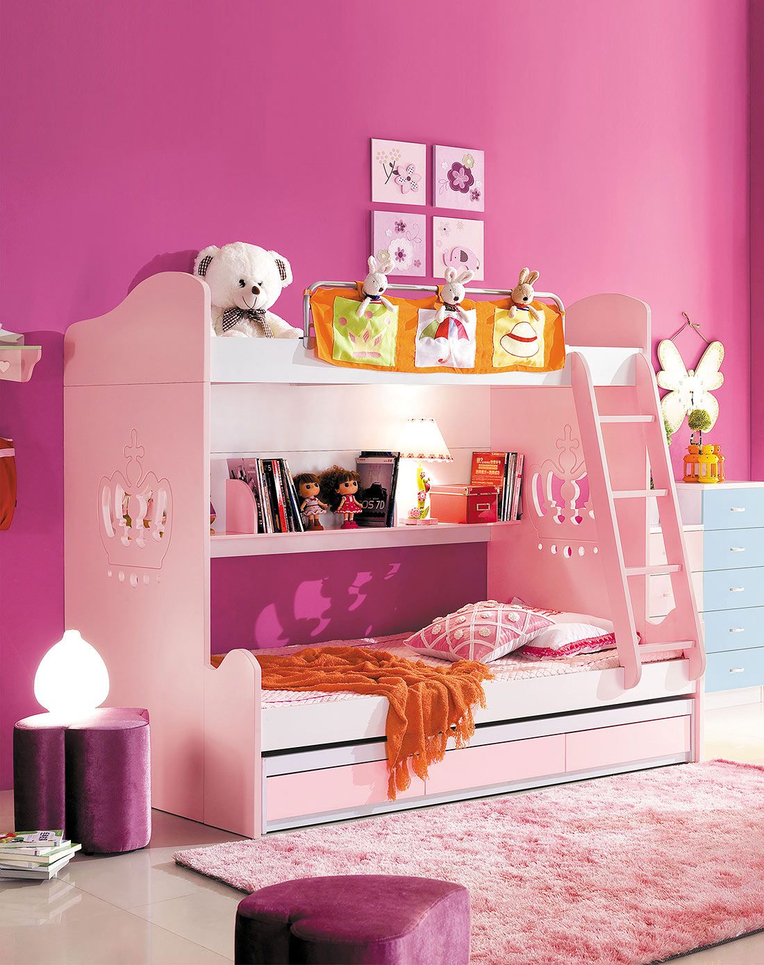 a01粉红皇冠高低床含拖床