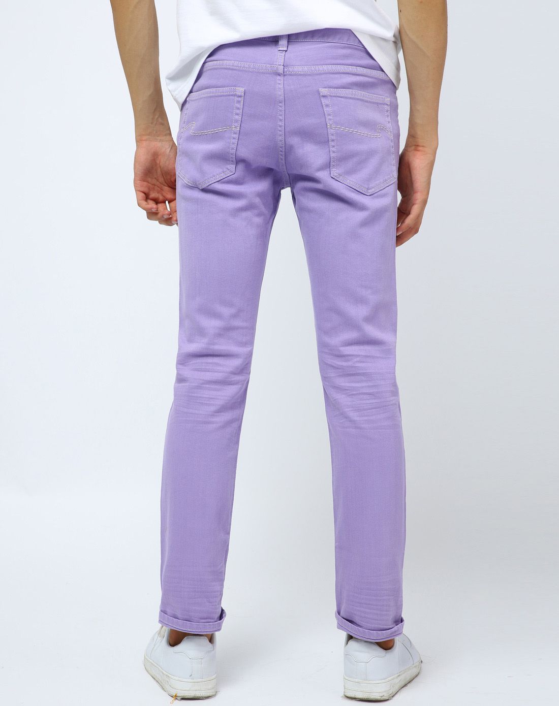 时尚彩裤男式粉紫色牛仔裤直筒中腰