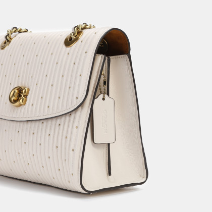 蔻驰parker铆钉装饰绗缝斜挎包链条小方包