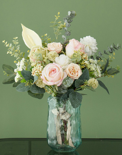 北欧绿色仿真植物枝条吊钟客厅花瓶花束插花装饰盐酸草