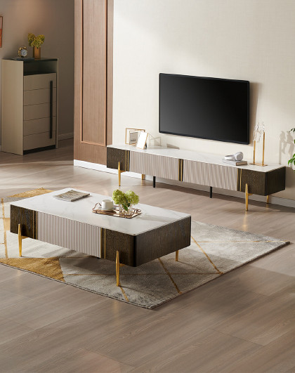 轻奢圆形茶几现代简约客厅小户型收纳岩板茶几组合310