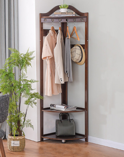 实木落地衣帽架转角衣帽架卧室挂衣架多功能置物架边角架子