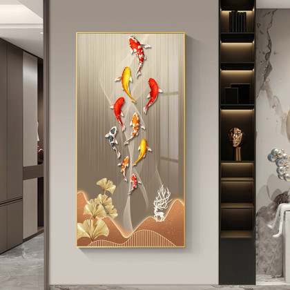 鱼跃龙门入户玄关装饰画北欧轻奢沙发背景墙壁画走廊过道晶瓷挂画