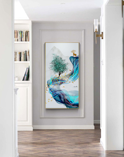 轻奢入户玄关装饰画竖版进门走廊客厅挂画现代新中式过道壁画对门