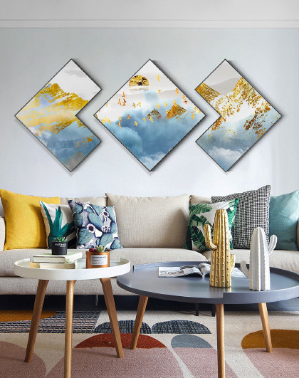 客厅装饰画大气轻奢创意三联画沙发背景墙壁画北欧抽象挂画艺术墙