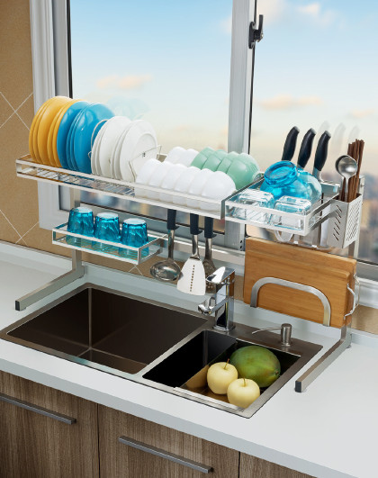 厨房不锈钢水槽置物架沥水架碗架刀架菜板架水池沥水置物架2层