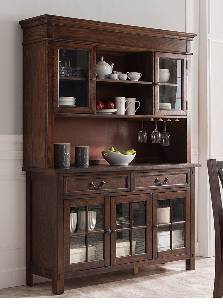 格澜帝尔美式乡村实木餐边柜欧式复古简约三门长酒柜地中海木边餐柜柜