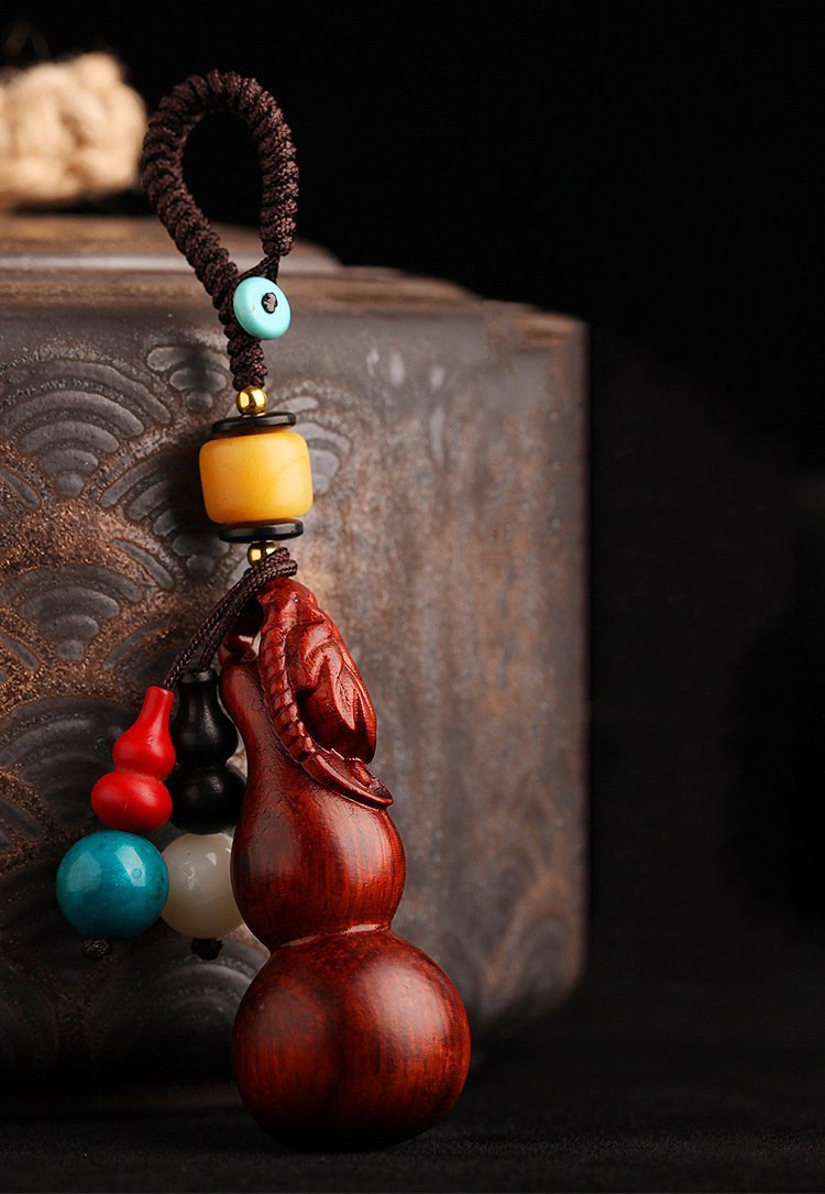 汽车钥匙挂件紫檀木制品男女葫芦手工编绳钥匙扣平安扣吊坠