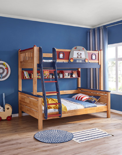 卧室实木橡胶木儿童床双层床男女孩卡通两层上下铺高低床ls233