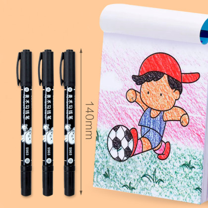 勾线笔儿童黑色记号笔双头学生用品文具12支装美术绘画用品