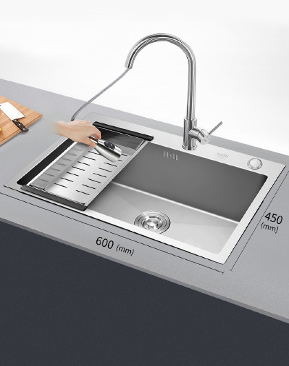 304不锈钢手工加厚水槽洗碗池大容量单槽双槽洗菜盆配厨房水龙头