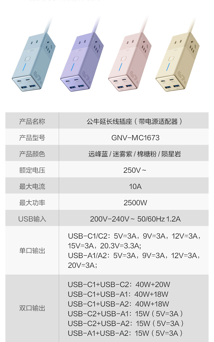 插座办公室桌面20w/30w/67w快充便携式家用usb大功率电排插线板