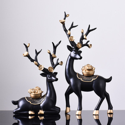 现代轻奢元宝灵芝福鹿摆件家居客厅电视柜玄关装饰品乔迁礼品礼物