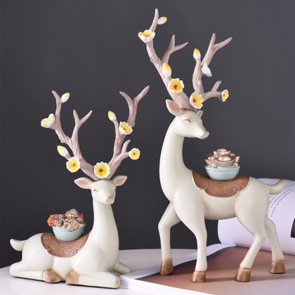 现代轻奢元宝灵芝福鹿摆件家居客厅电视柜玄关装饰品乔迁礼品礼物