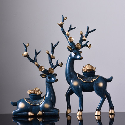 现代轻奢元宝灵芝福鹿摆件家居客厅电视柜玄关装饰品乔迁礼品礼物