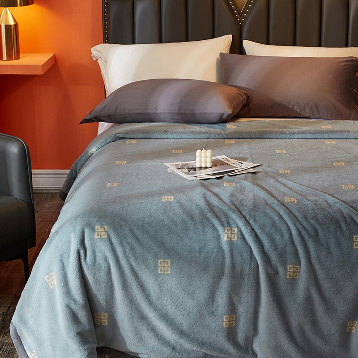 新款轻奢风印花仿花貂毯毛毯婚庆毯盖毯拉舍尔毛毯云丝绒毯