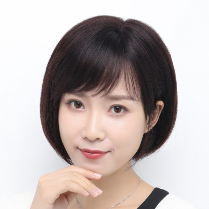 假发女短发中老年全真发短减龄假发套斜刘海蓬松自然时尚波波头