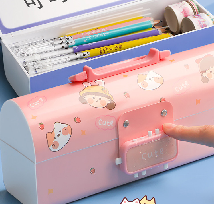 抖音网红密码文具盒男女小学生带密码锁可爱ins创意大容量笔盒